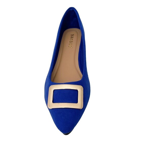 BAMBOO Pointy Toe Sleek Gold Buckle Ballet Flats Women's Slip-On Suede Shoes - Picture 4 of 7